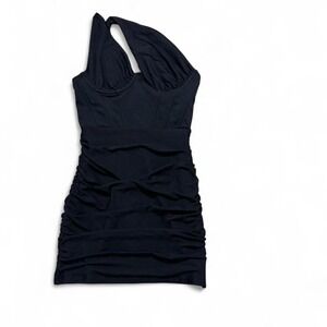 NWT Black Windsor one shoulder ruched mini dress with corset bodice mesh skirt